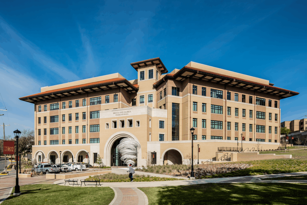 Six-story Ingram Hall is the STEM flagship of Texas State University.