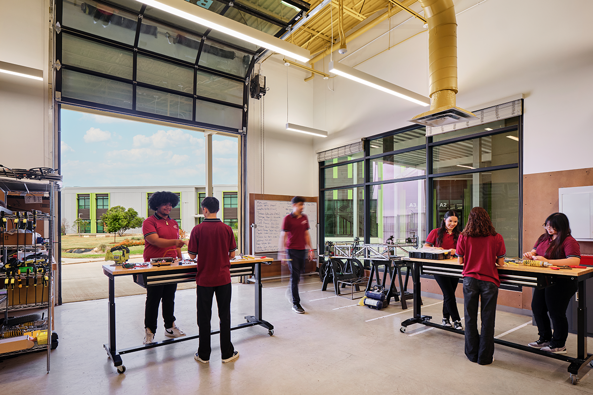 A two-story Makerspace offers both classroom and shop capabilities.