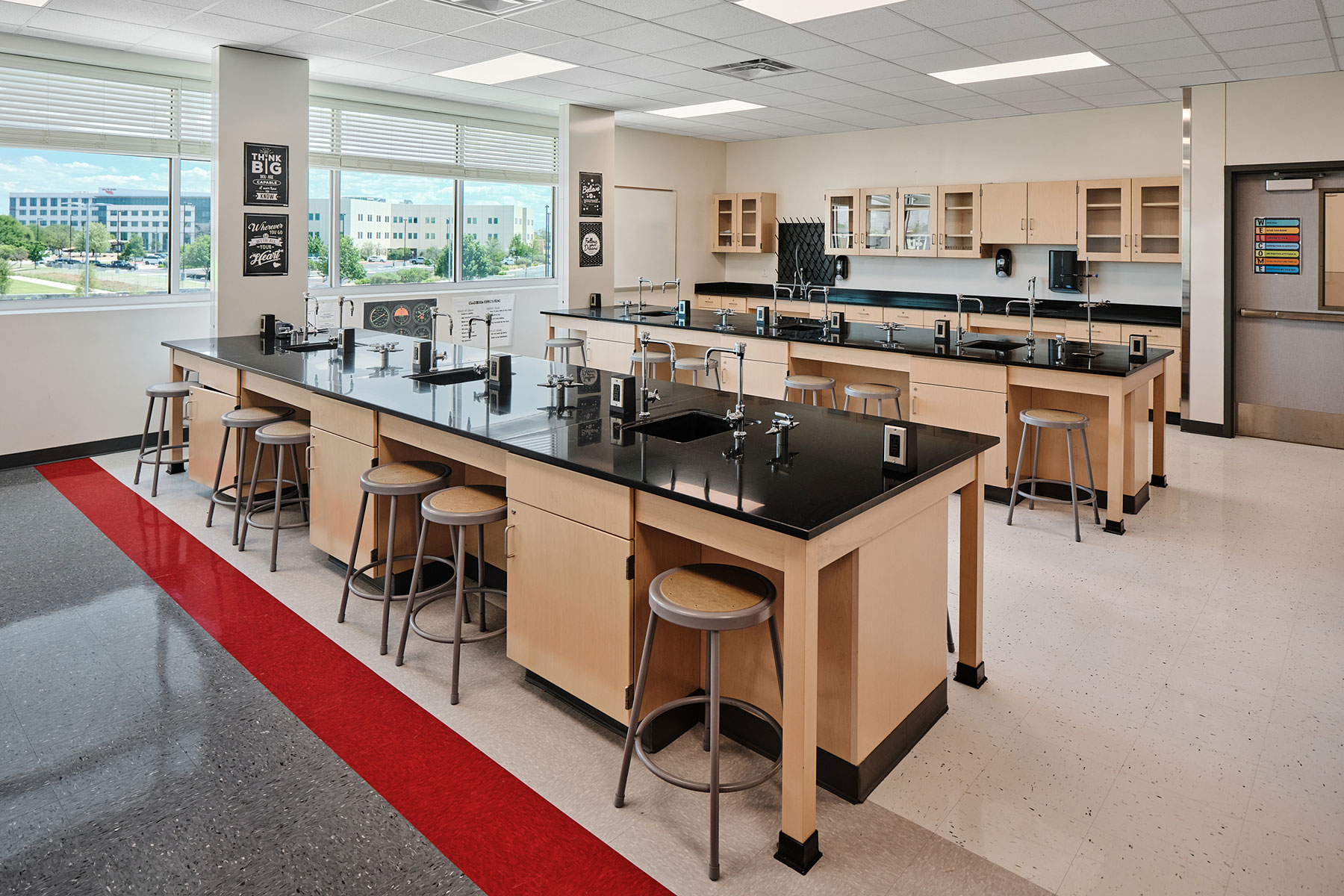 A fully equipped science lab has views looking onto the growing Port San Antonio campus.